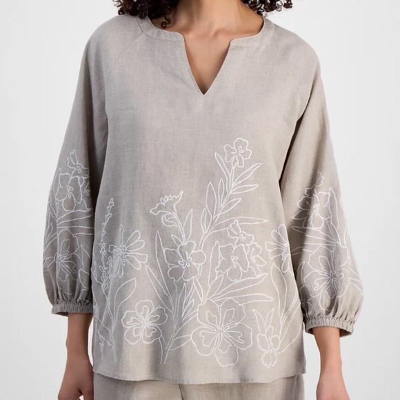 Charter Club Tops - NWT Charter Club Petite 100% Linen Embroidered Top Size US PXL